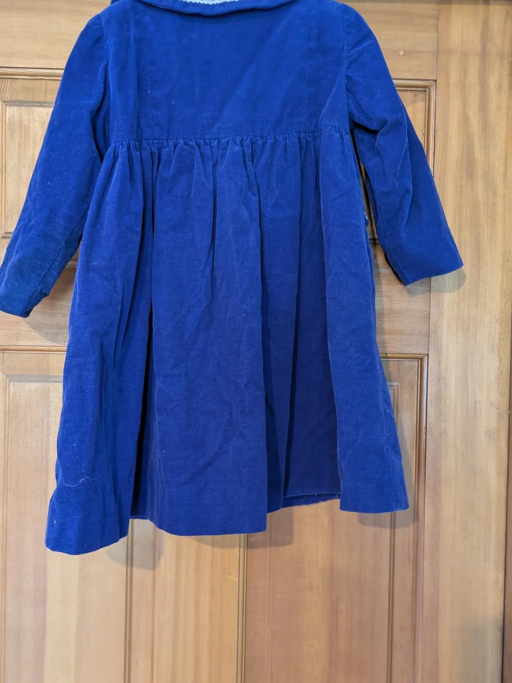 Toddler Girls' Navy Blue Corduroy Coat with Lace Trim - 4T